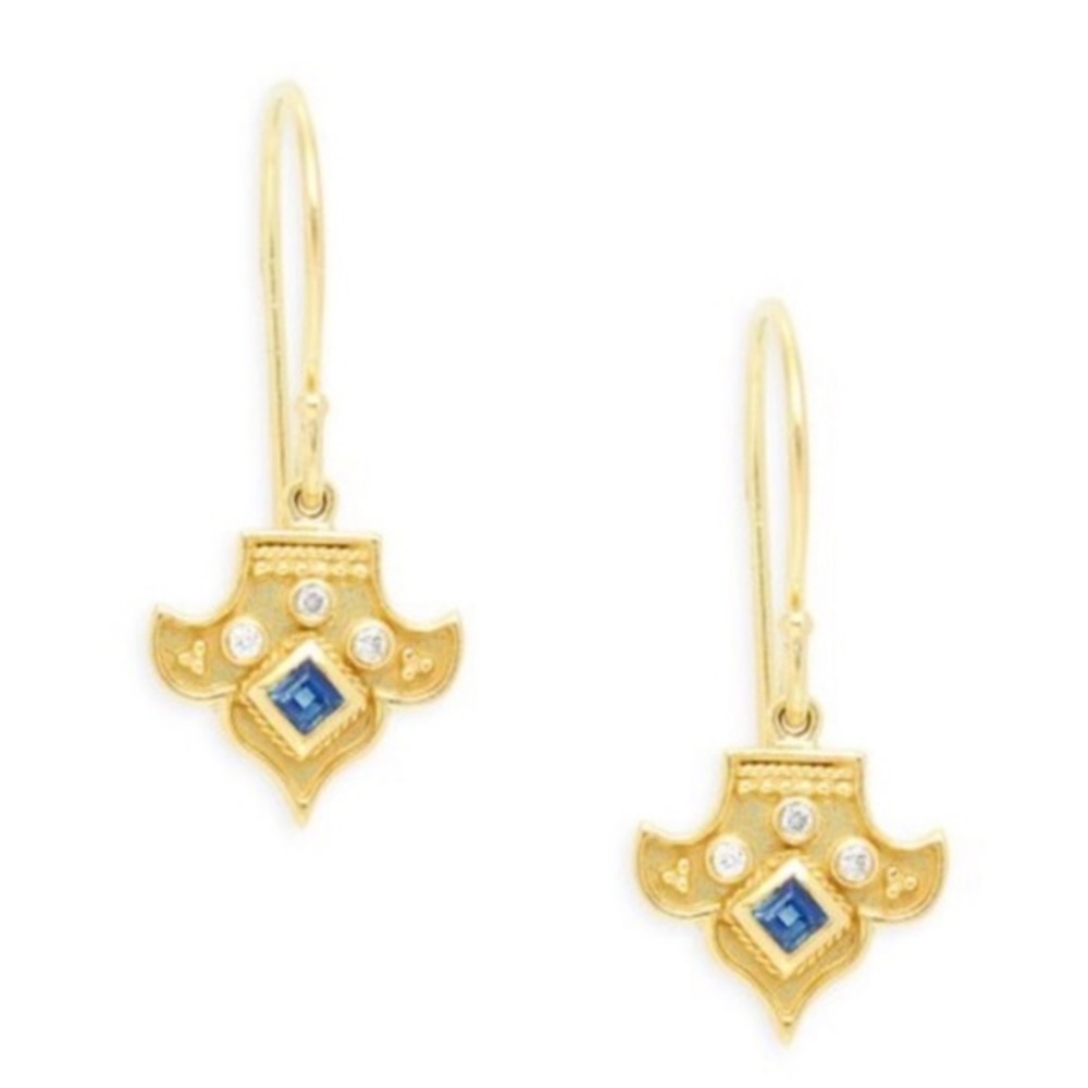 18k Yellow Gold Sapphire & Diamond Hook Earrings $945 ✨Final Sale✨